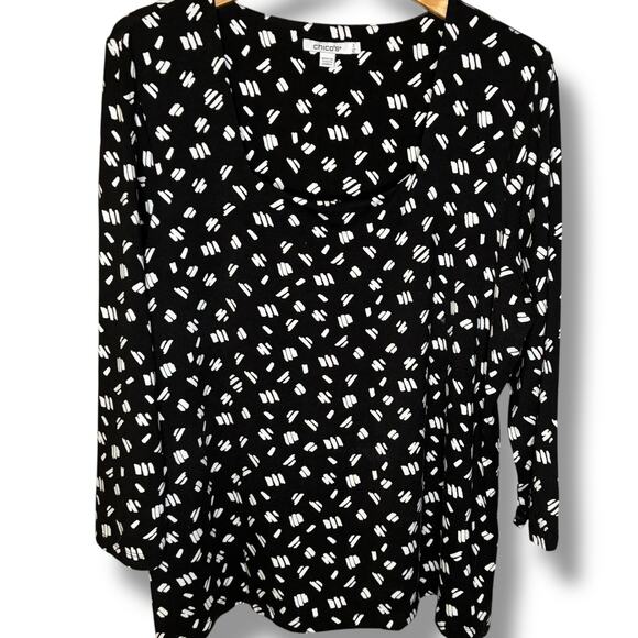Chico's Top Women's Sz 3 (XL) Square Neck White Dash Print Soft Rayon 3/4 Sleeve - Picture 1 of 6